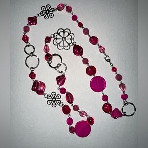 Pink flower and stone necklace
